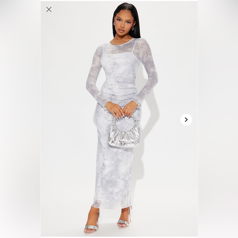 Fashion Nova Silver Sequin Long Sleeve Gown